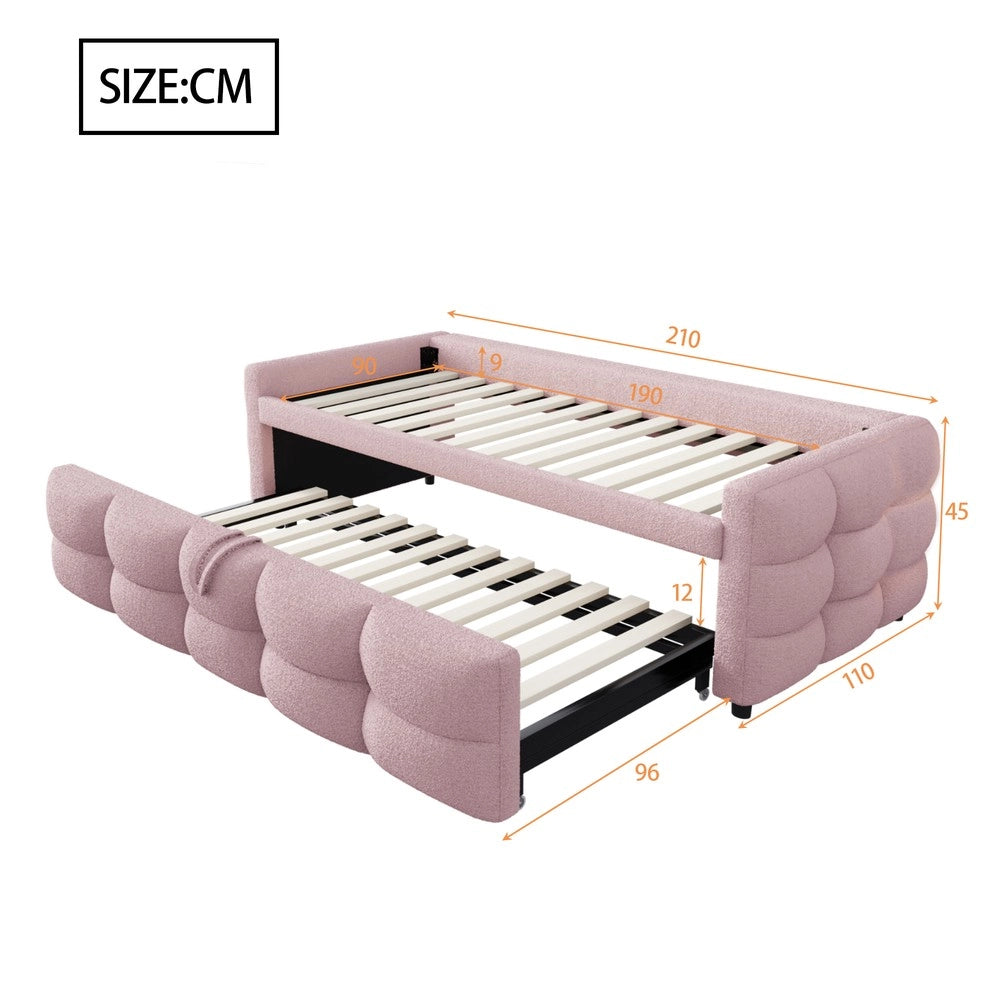Letto Imbottito Estraibile Singolo/Matrimoniale ¨C MINIMAL ¨C Velluto Rosa, Rete a Doghe, 90/180x190