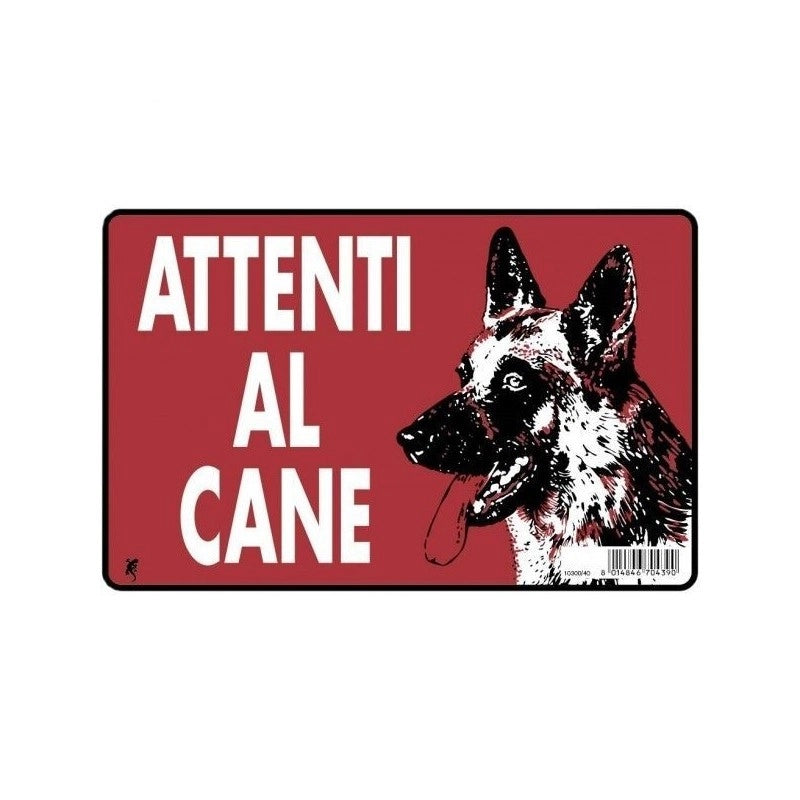 Cartello  in plastica "attenti al cane" rosso 20 x 30 cm