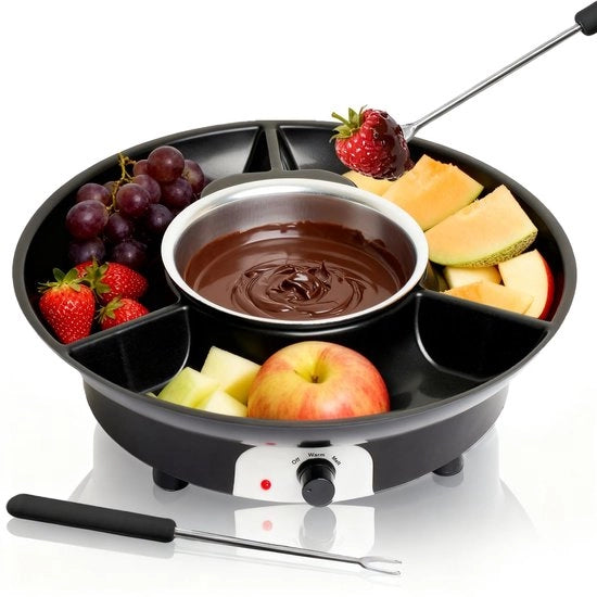 Impasto elettrico per fonduta di cioccolato (260 ml) con 4 forchette, 2 livelli di temperatura, rivestimento antiaderente e ciotola rimovibile per il scioglimento del cioccolato e porta con chiusura a ventosa, per feste, dessert e famiglia