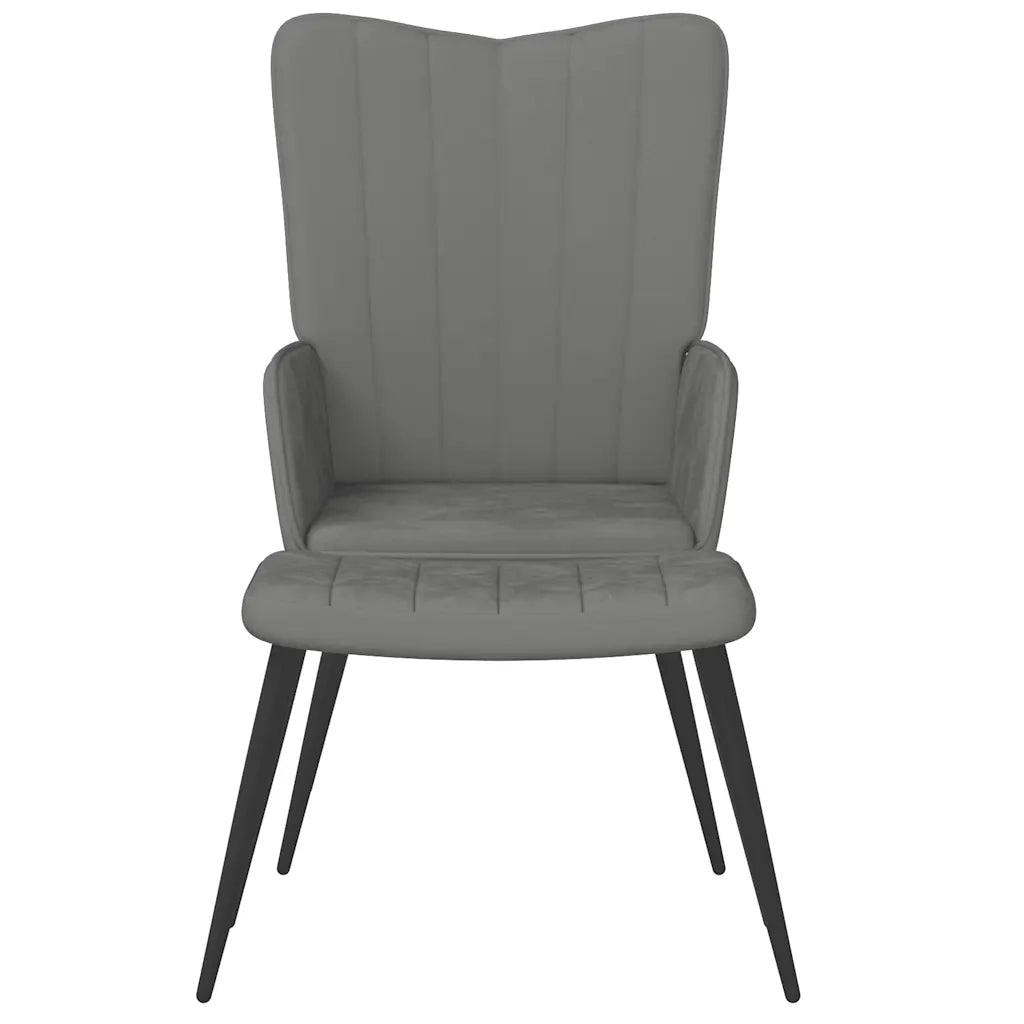 Poltrona Relax | Sedia Relax con Sgabello Grigio Scuro in Velluto