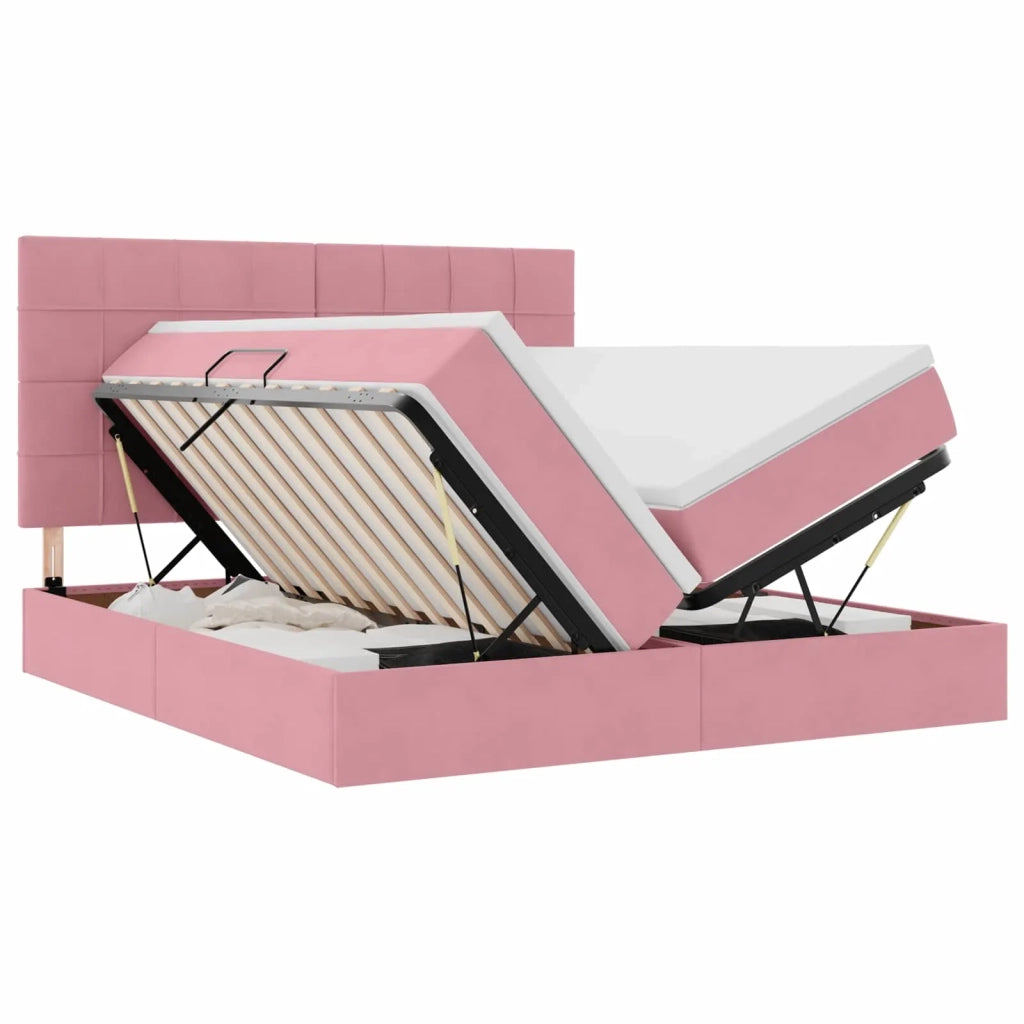 Letto con luci a strisce a LED Rosa 200 x 200 cm Velluto