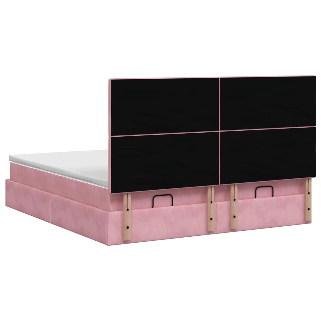 Letto Ottomano con Materasso e LED Rosa 200 x 200 cm Velluto 3458525