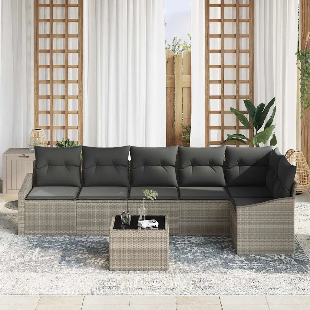 Set di divani con cuscino 7 pcs Grigio chiaro polyrattan 3346752