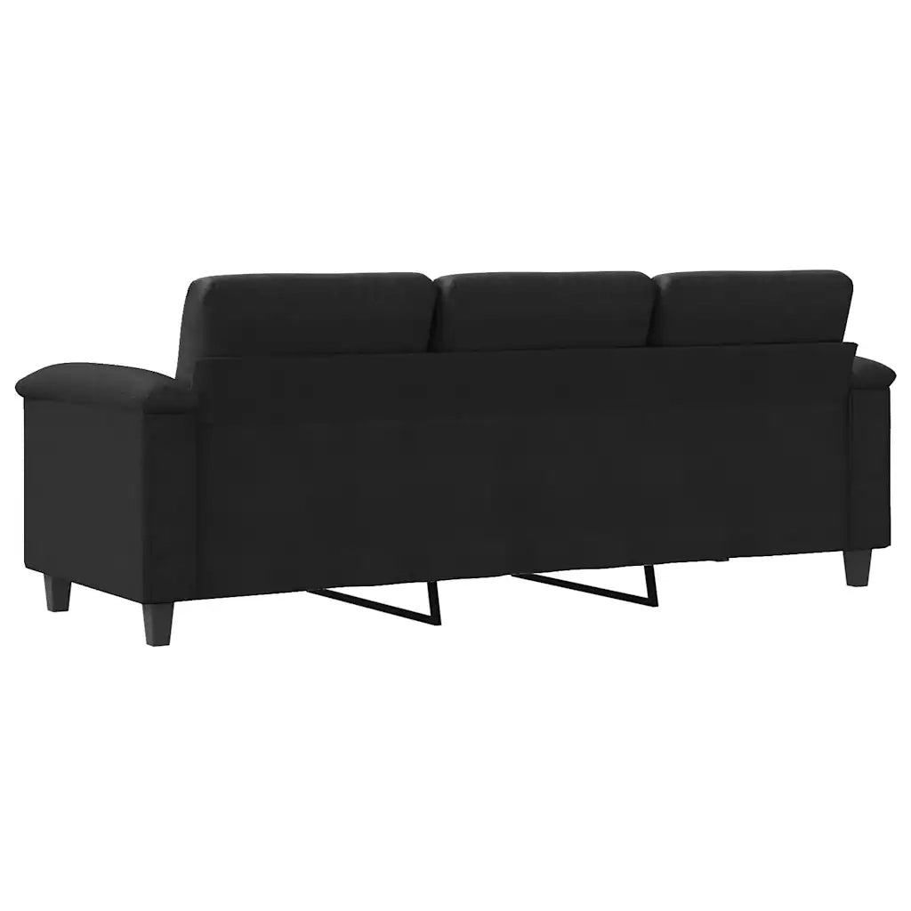 Divano a 3 Posti-Sofa 3 Posti Nero 180 cm in Tessuto Microfibra