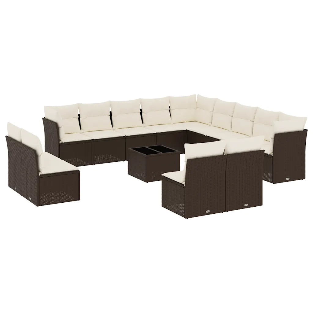 Set Divani da Giardino 14pz con Cuscini in Polyrattan Marrone 3218503