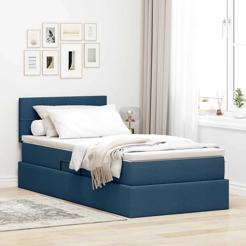Letto con contenitore e LED con led Blu 100 x 200 cm Tessuto 3371129
