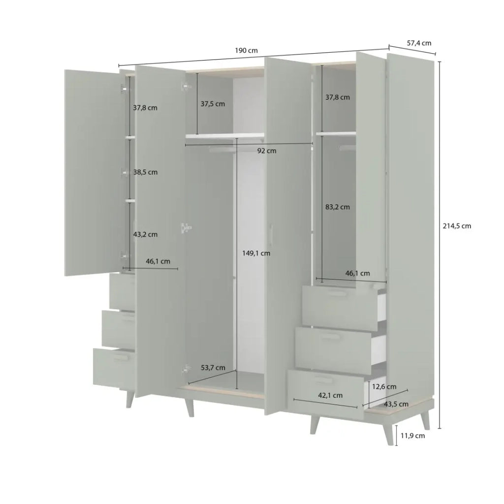 Armadio NOKI – 4 porte in rovere chiaro e moka – Stile scandinavo