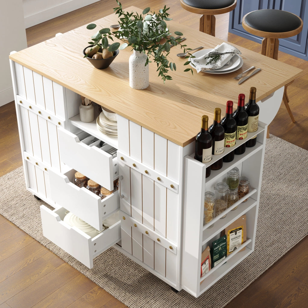 Mobile da cucina in legno - Zephmum - Con ruote, ripiano, scaffale spezie e porta asciugamani