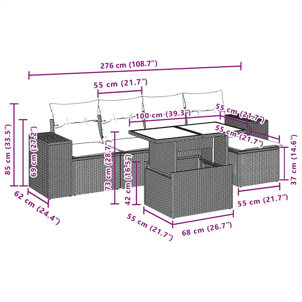 Set Divano da Giardino 6 pz con Cuscini Marrone in Polyrattan 3269133