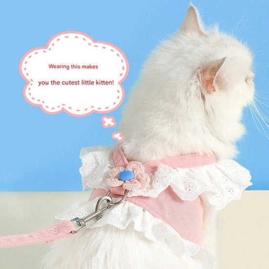 Set di collare e guinzaglio per gatti, con collare fiorito per cuccioli, set di guinzaglio regolabile e divertente, adatto per gatti e cani per passeggiate all'aperto (rosa, misura L consigliata per gatti di 4-5,5 kg).