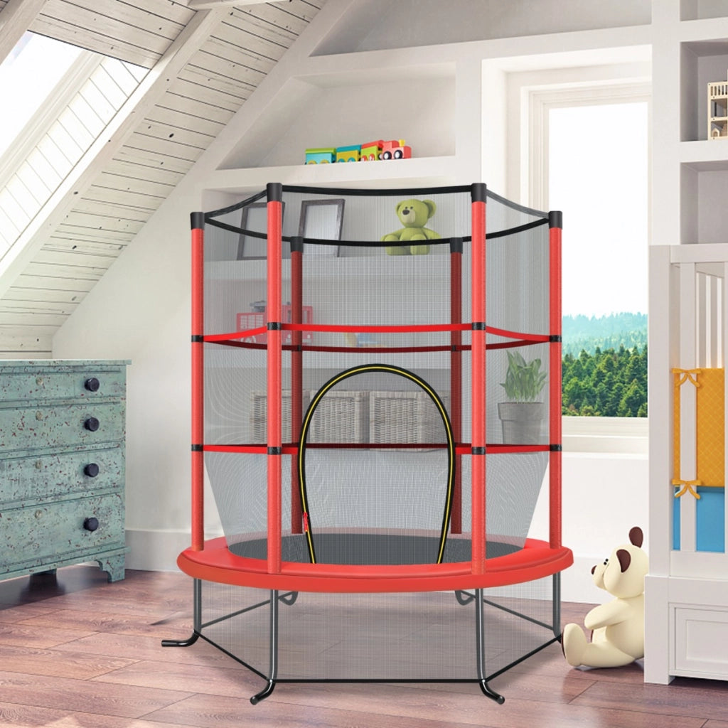 Tappeto elastico per bambini con rete di sicurezza in acciaio resistente, Tappeto elastico con struttura Rosso