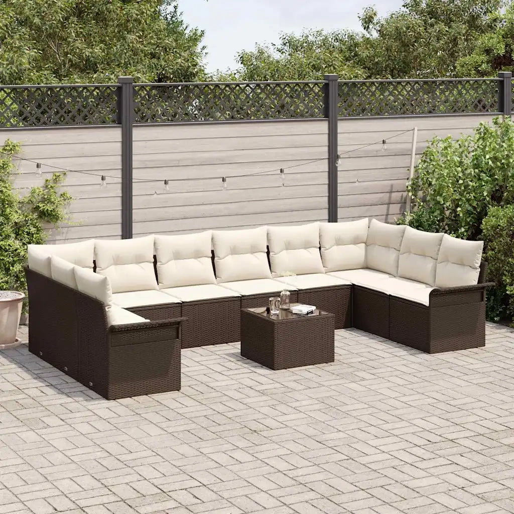Set Divano da Giardino con cuscino 11 pcs Marrone Poly Rattan
