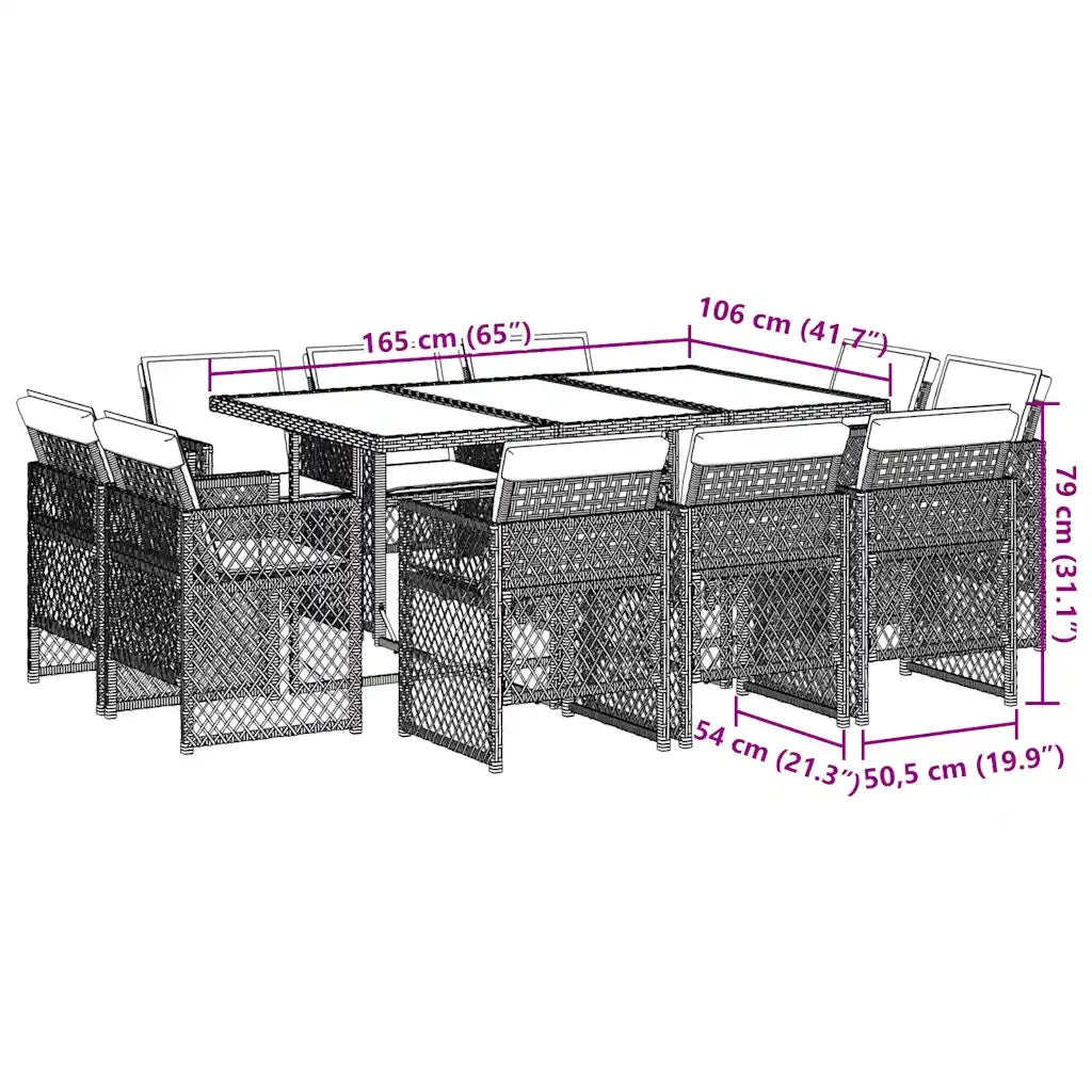 Set da Pranzo da Giardino 11 pz con Cuscini in Polyrattan Nero 3210846
