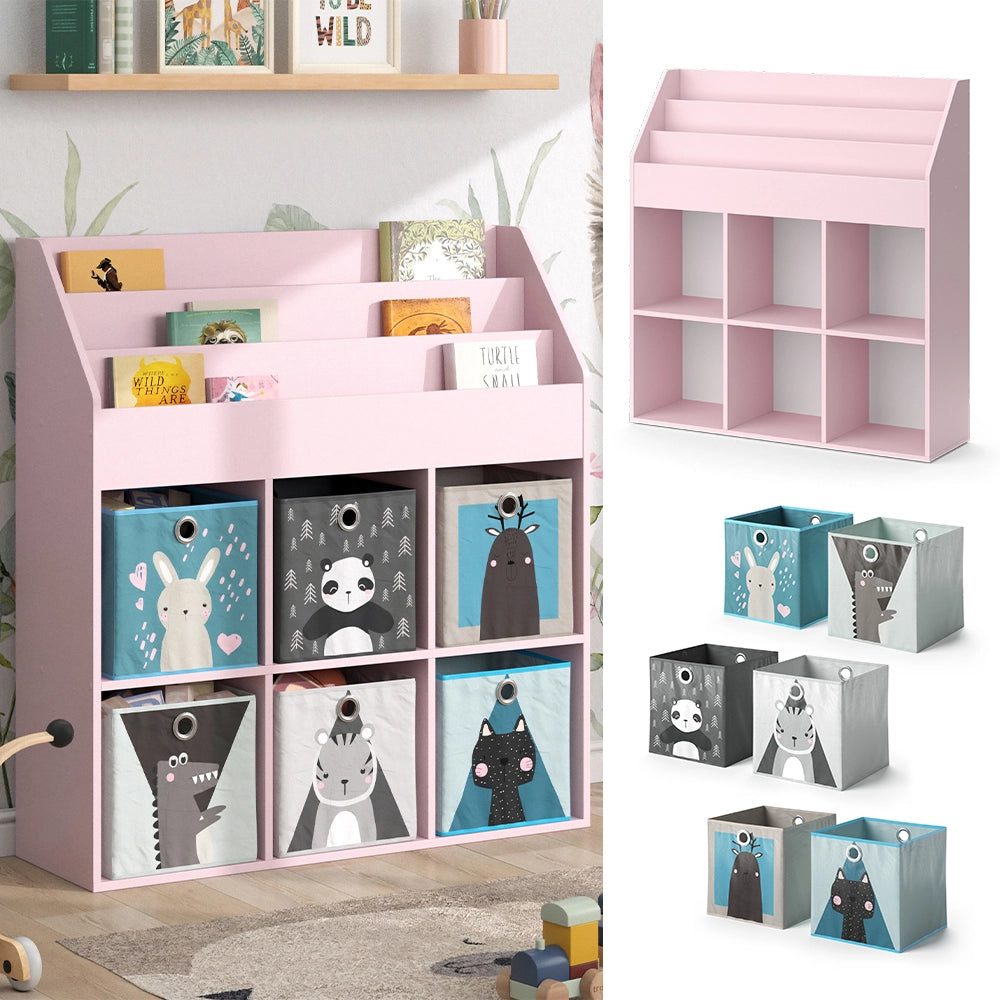 Vicco Libreria bambini rosa 107.2 x 114.2 cm con 6 scatole pieghevoli (grigie)