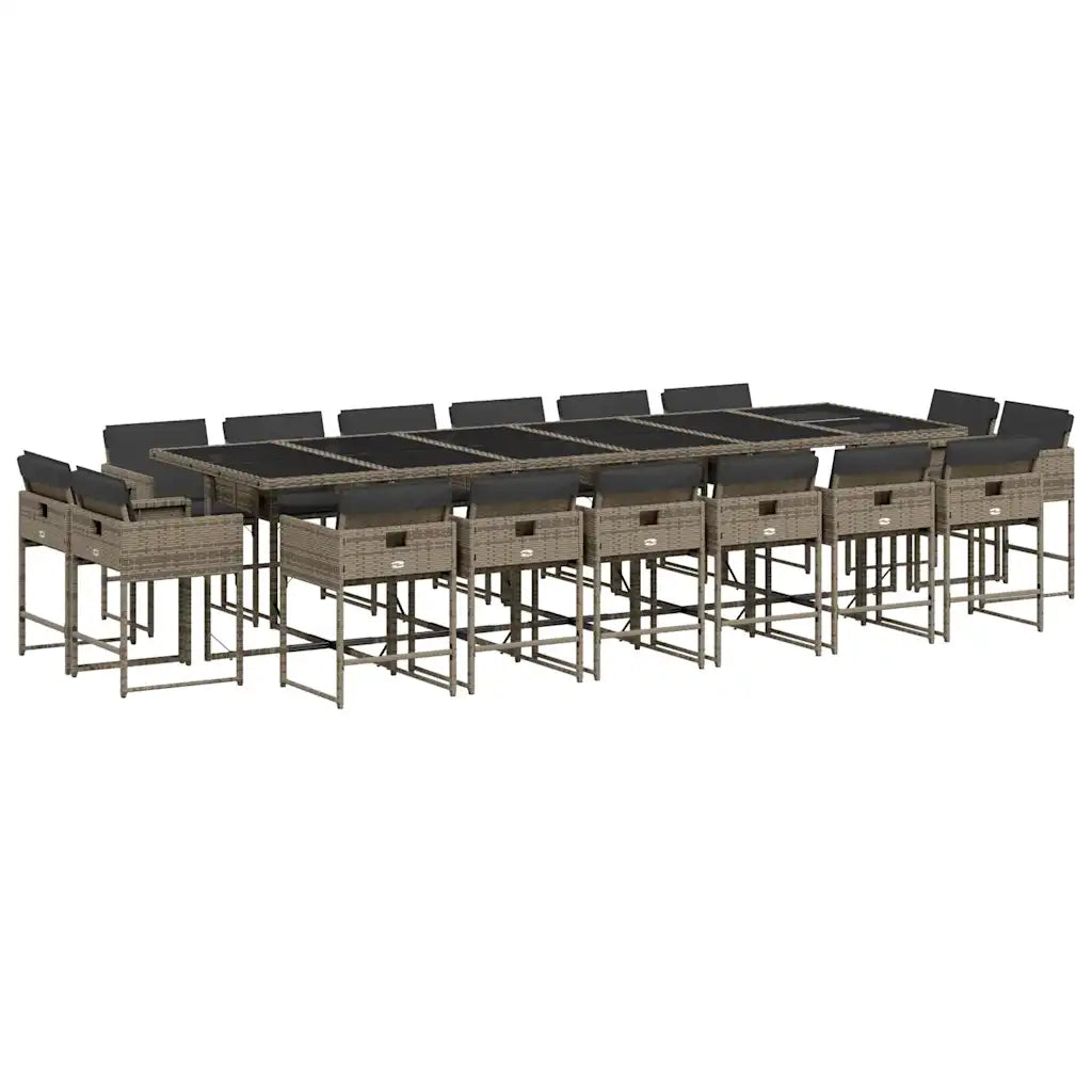 Set da Pranzo da Giardino 17pz con Cuscini Grigio in Polyrattan 3278191