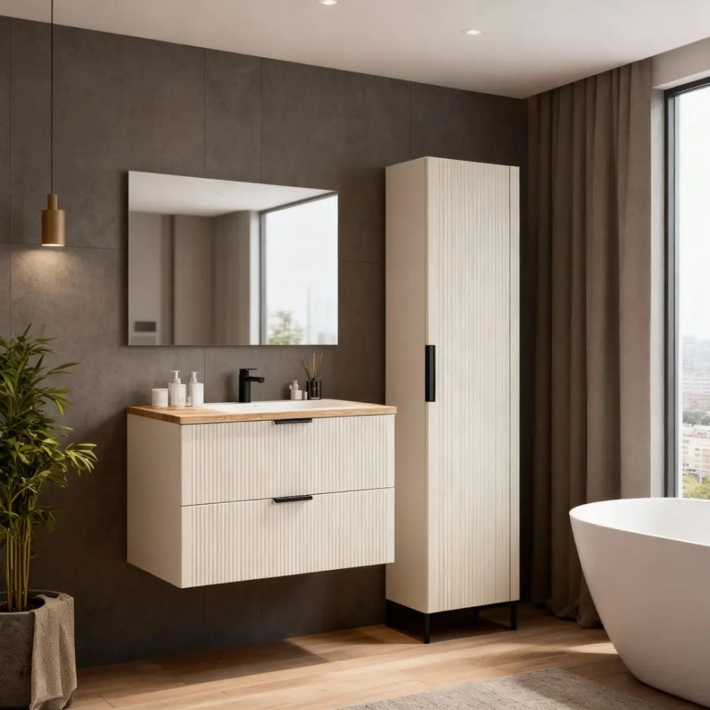 Set da bagno NOXERA 80 cm – Marrone congo & quercia Wotan – Mobile + colonna
