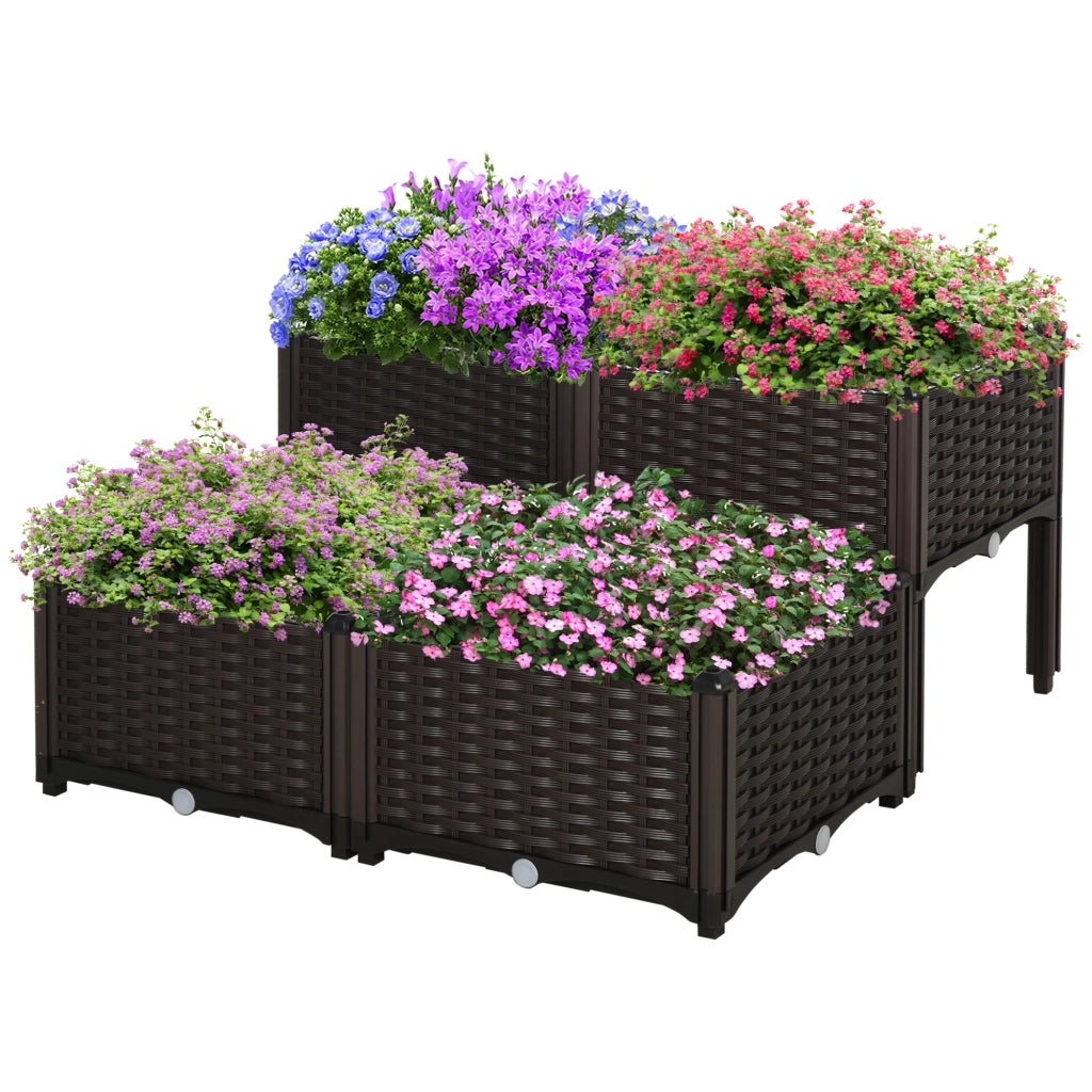 Fioriera 2 Livelli Giardino ¨C Minimal ¨C 80x80x44 cm Plastica Rotin Chocolat