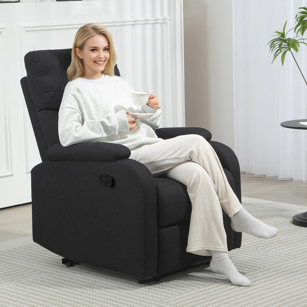 Poltrona Reclinabile con Poggiapiedi Imbottita in Tessuto ¨C Minimal ¨C Nero