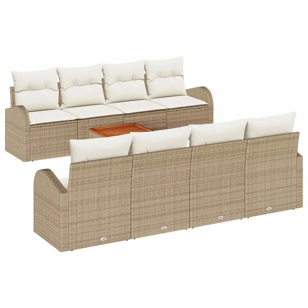 Set Divano da Giardino 9 pcs Beige e Crema polyrattan
