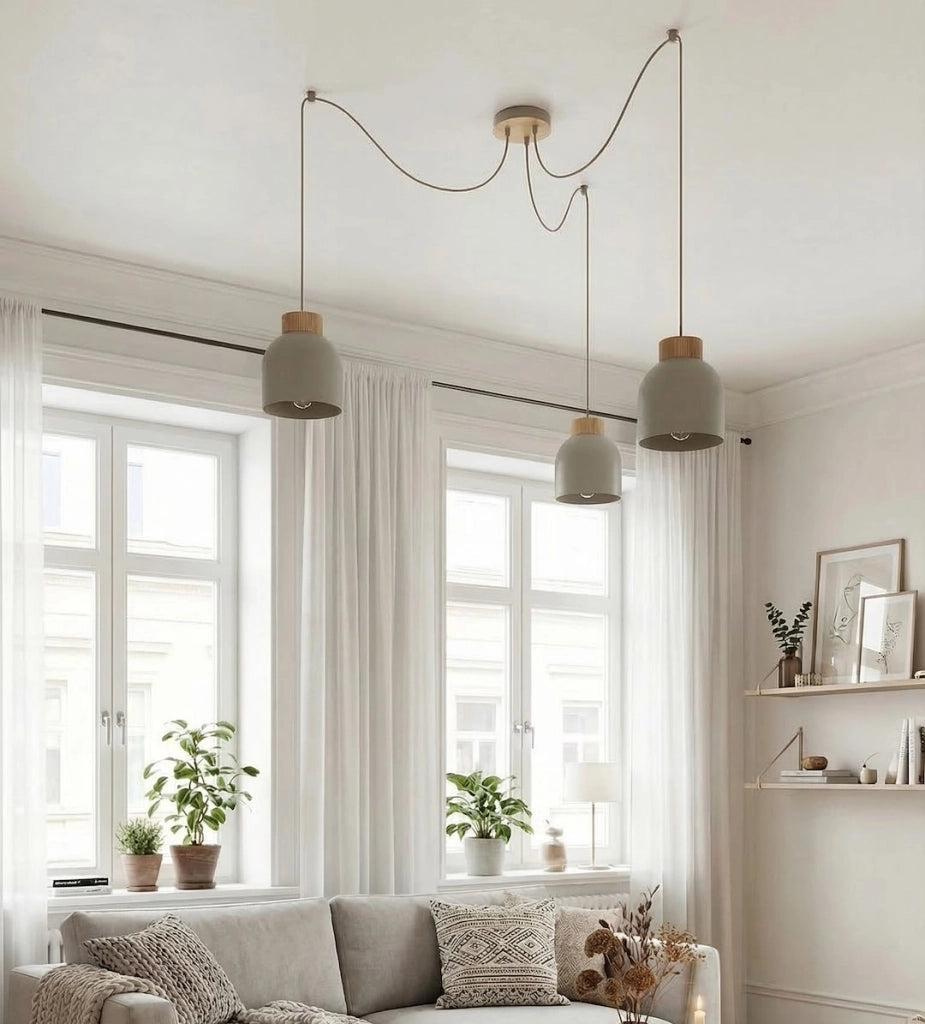 Lampada sospesa KRU a ragno 3xE27 beige legno Emibig