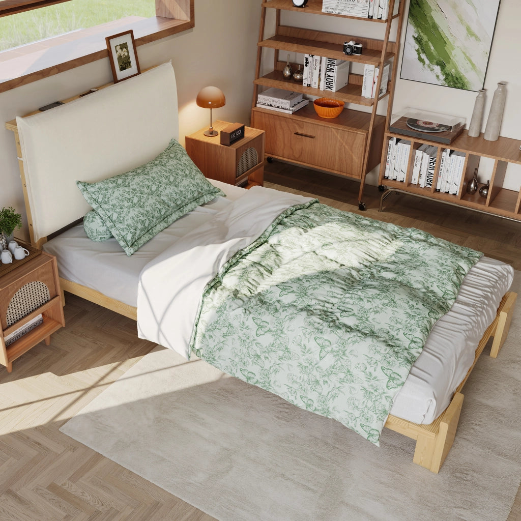 LETTO Imbottito 90x200 cm Naturale con schienale imbottito