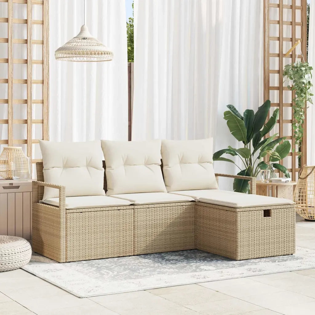 Set Divano da Giardino con cuscino 4 pcs Beige Poly Rattan
