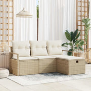 Set Divano da Giardino con cuscino 4 pcs Beige Poly Rattan