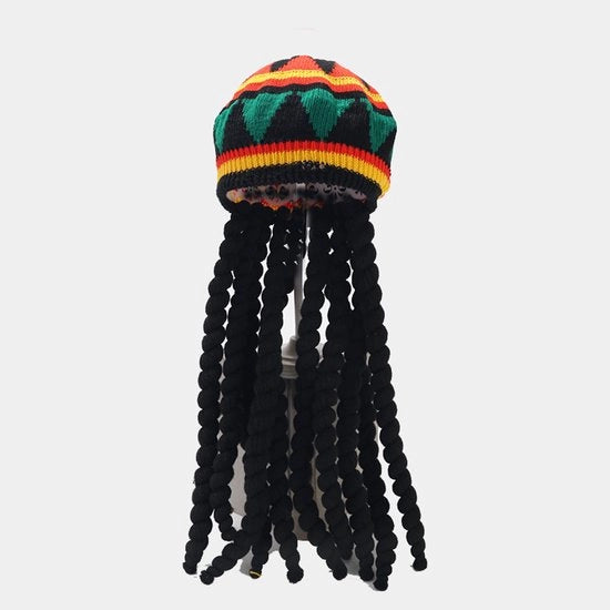 Cappello con code di capelli in dreadlock nero
