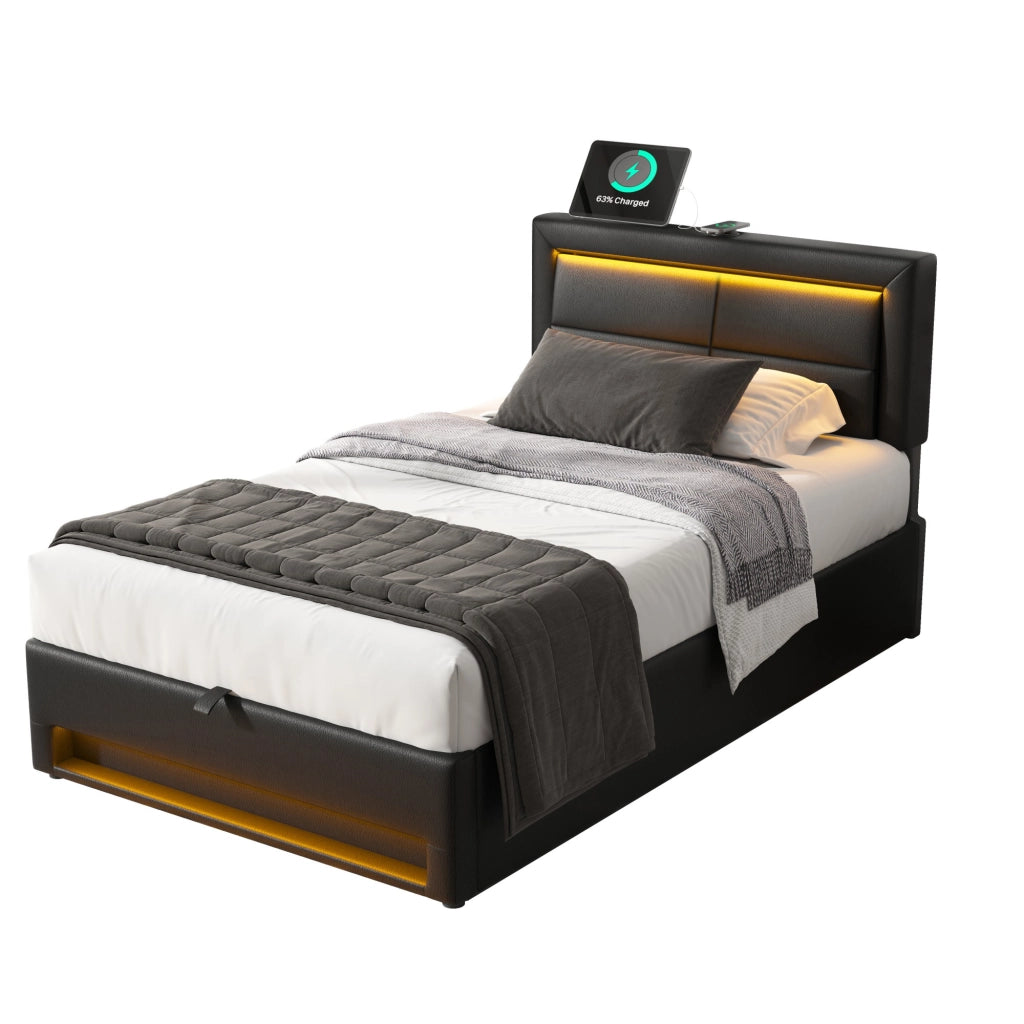 letto imbottito pu nero 90 x 200 cm
