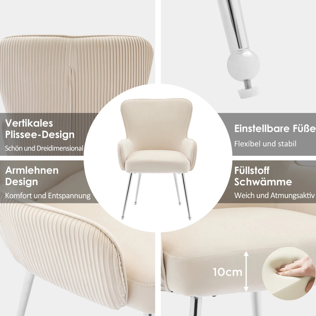 SEDIA da pranzo Set da 2 pezzi con braccioli e piedini regolabili in velluto beige