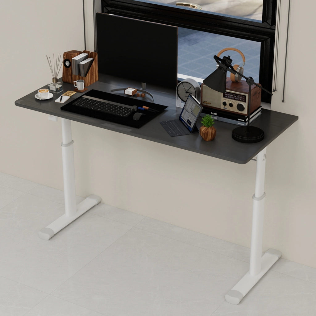Scrivania regolabile in altezza per casa e ufficio, design compatto, colore grigio
