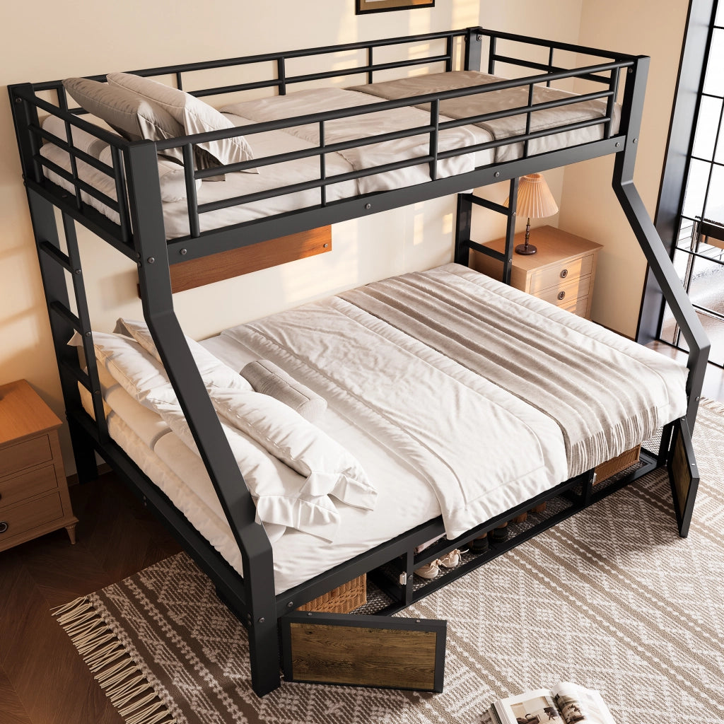 Letto a castello con scarpiera metallo nero 90x200 cm