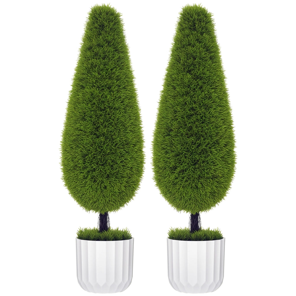 Set 2 Piante Finte Cipresso con Vasi ¨C zephmum ¨C Verde Bianco PE Plastica ?12x16 cm
