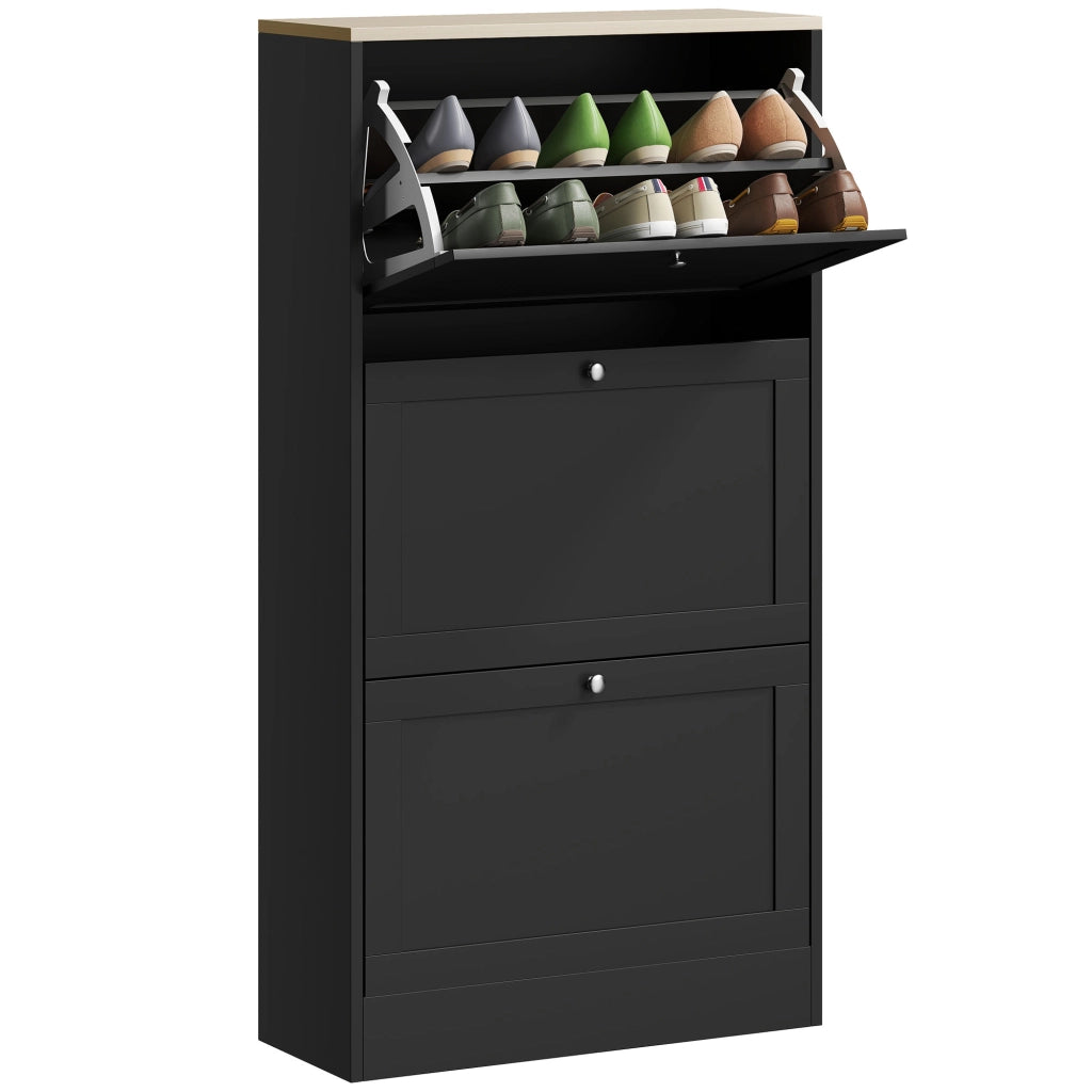 Scarpiera con Cassetti e Ripiani ¨C Minimal ¨C Nero 60x23,5x115 cm