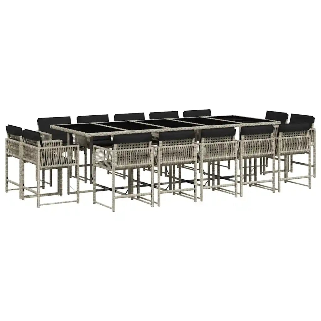 Set da Pranzo da Giardino 15 pz con Cuscini Grigio Polyrattan 3211595
