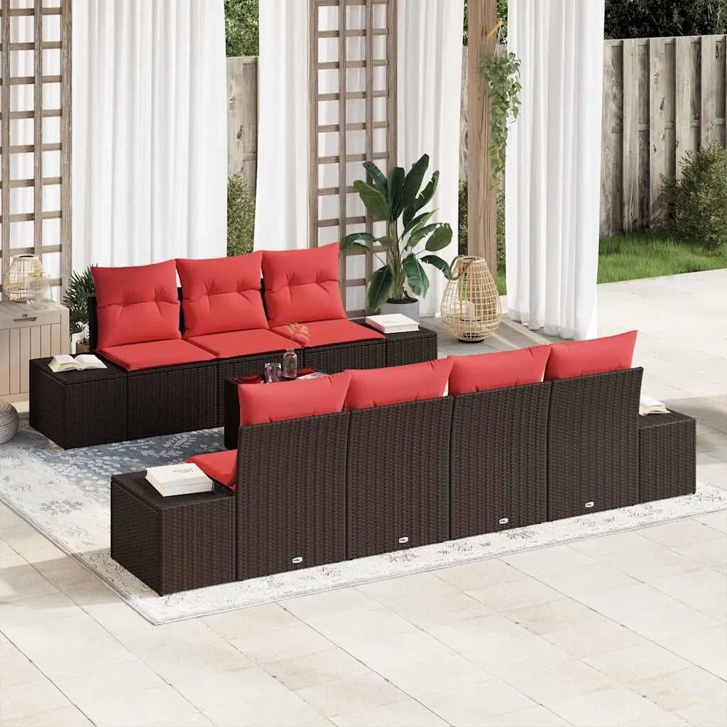 Set Divano da Giardino 8 pz Beige e Rosso polyrattan 3355643