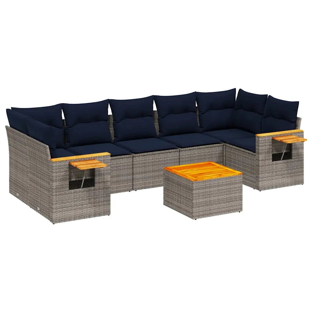 Set Divani da Giardino 8 pz con Cuscini Grigio in Polyrattan 3226656