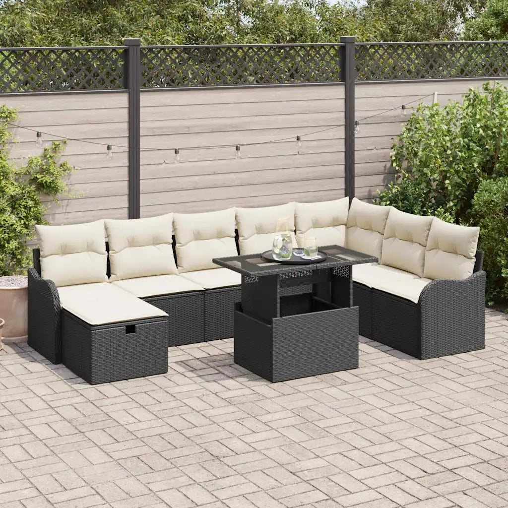 Set Divano da Giardino con cuscino 9 pcs Nero Poly Rattan 3361066