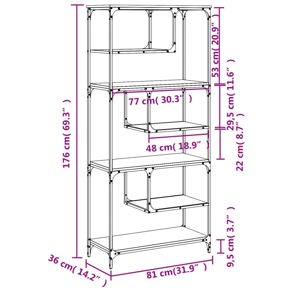 Libreria Rovere Sonoma 81x36x176 cm in Legno Multistrato 836224