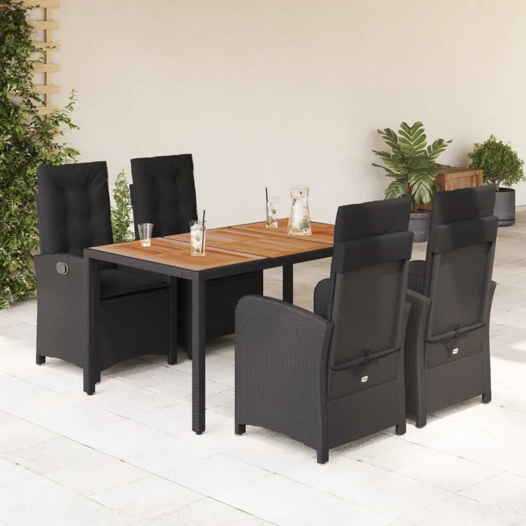 Set da Pranzo da Giardino 5 pz Nero con Cuscini in Polyrattan