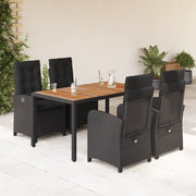 Set da Pranzo da Giardino 5 pz Nero con Cuscini in Polyrattan