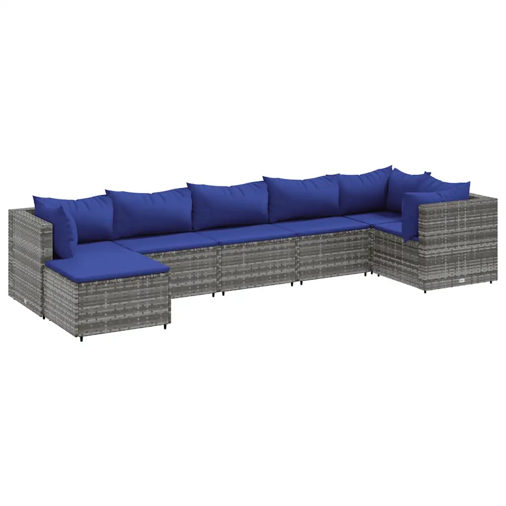 Set Divani da Giardino 7 pz con Cuscini in Polyrattan Grigio 3308231
