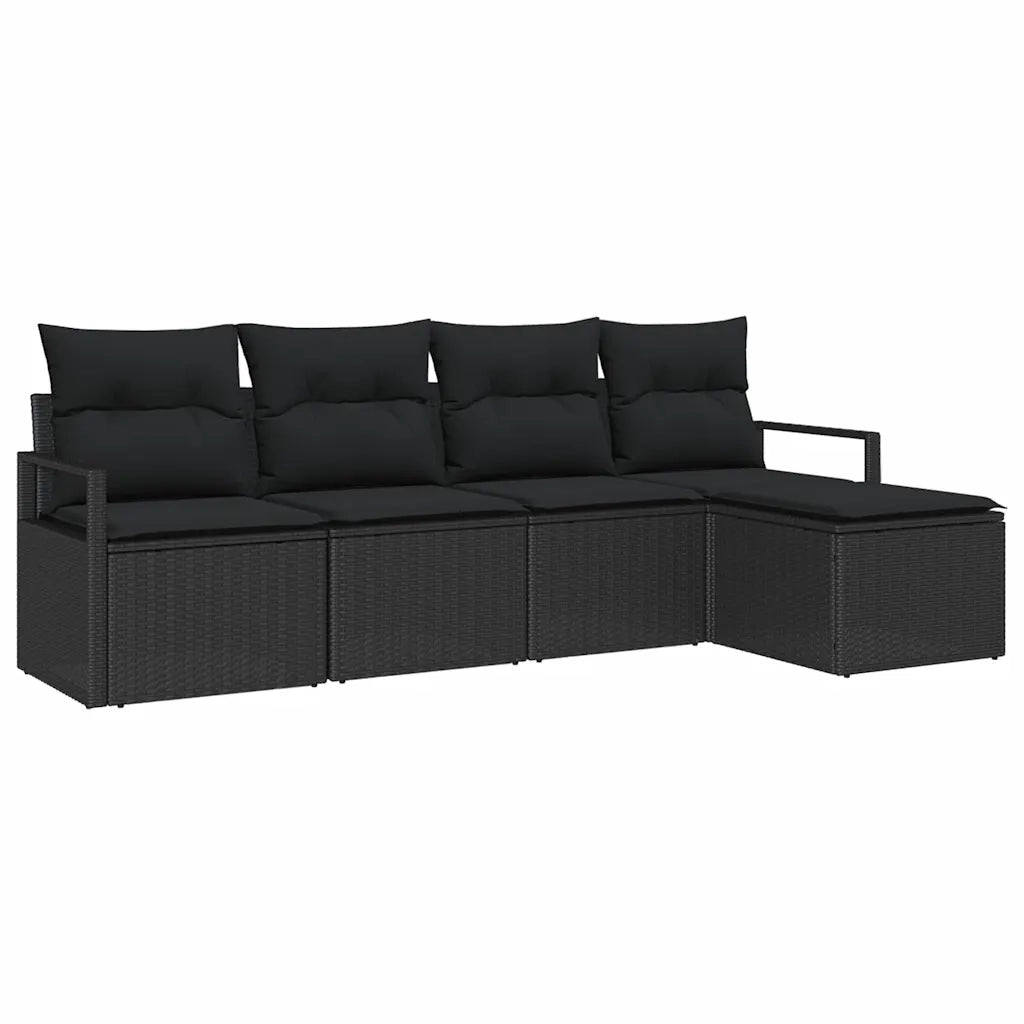 Set di divani con cuscino 5 pcs Nero polyrattan