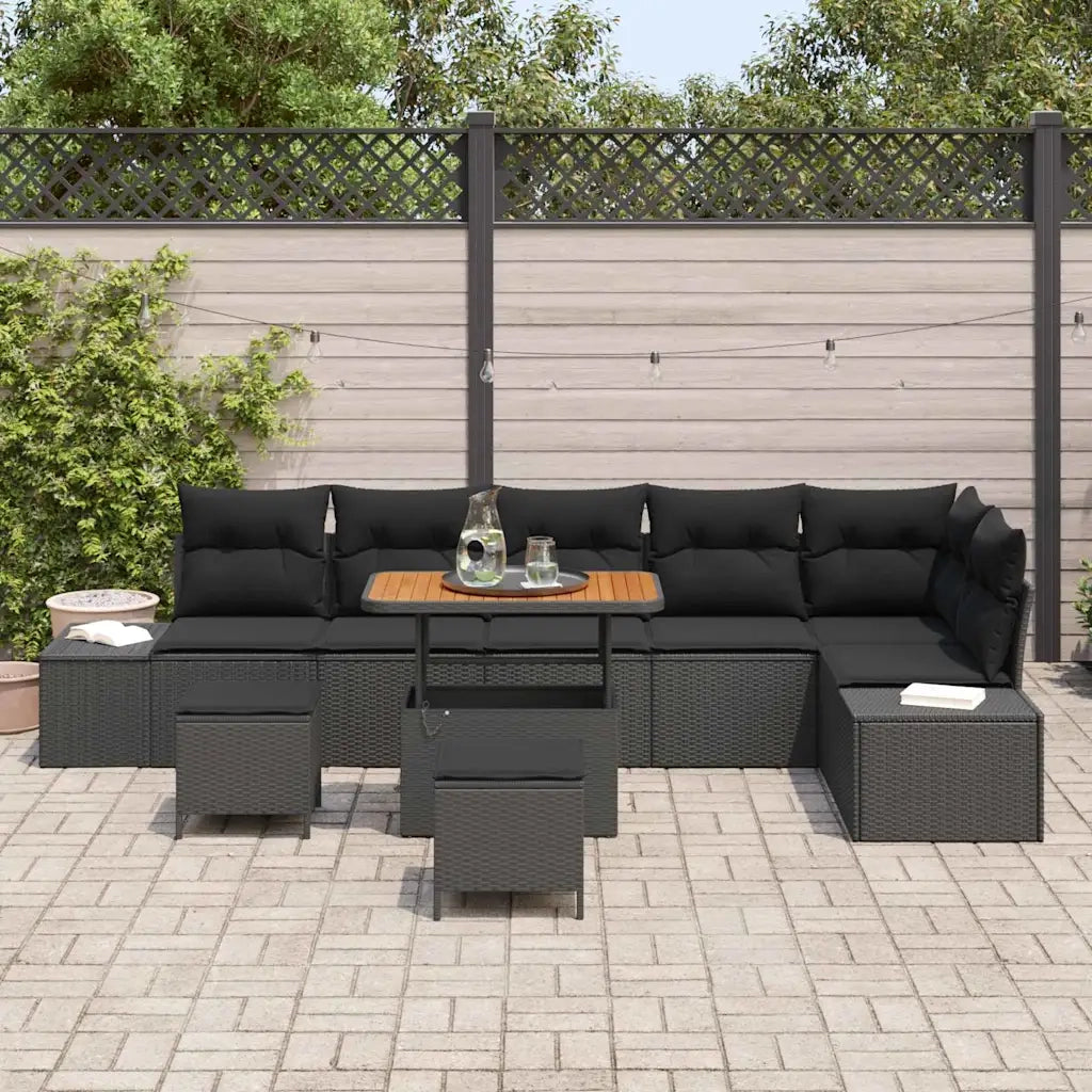 Set Divano da Giardino con cuscino 9 pcs Nero polyrattan 3362804