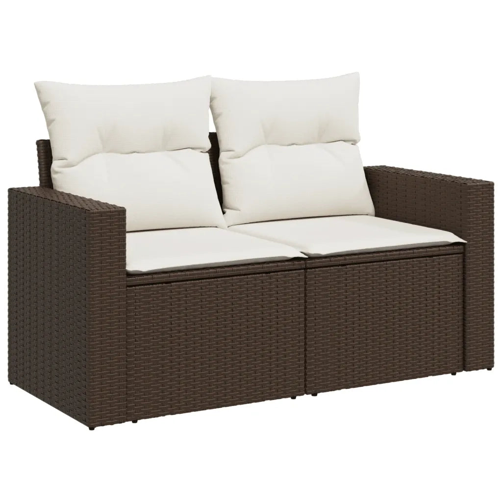 Divano da Giardino a 2 Posti con Cuscini in Polyrattan Marrone 366220