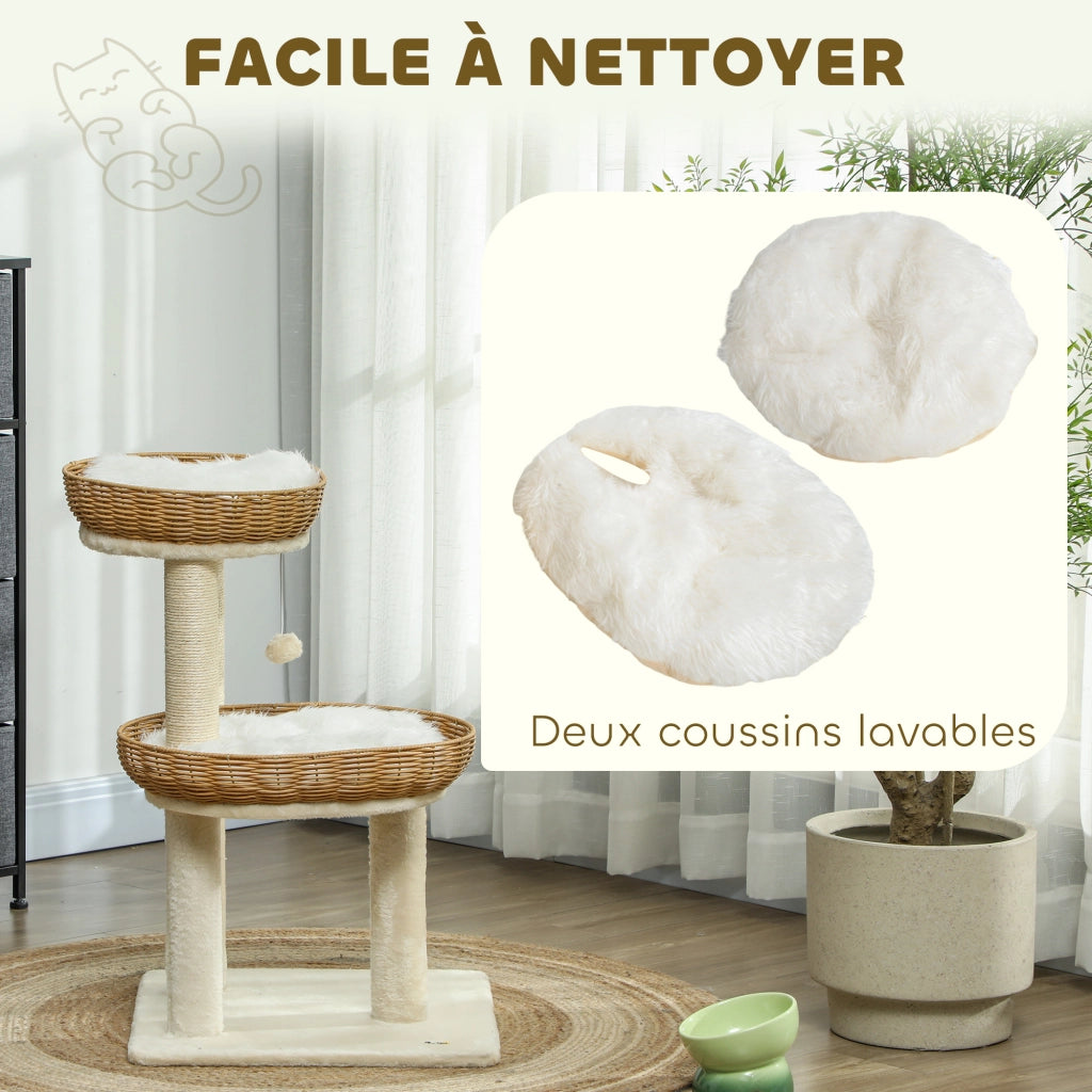 Albero per Gatti con Cuscini e Letti ¨C Zephmum ¨C Beige Rotin 75.5 cm