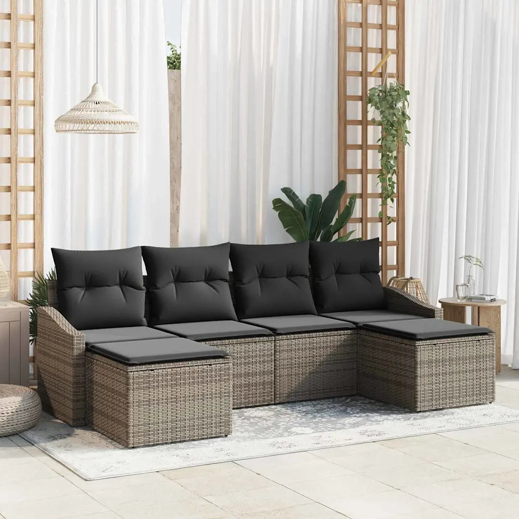 Set di divani con cuscino 6 pcs Grigio polyrattan
