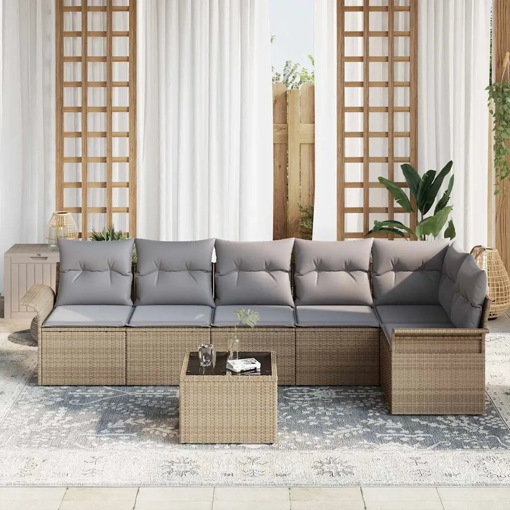 Set Divano da Giardino con cuscino 7 pcs Beige polyrattan 3345390