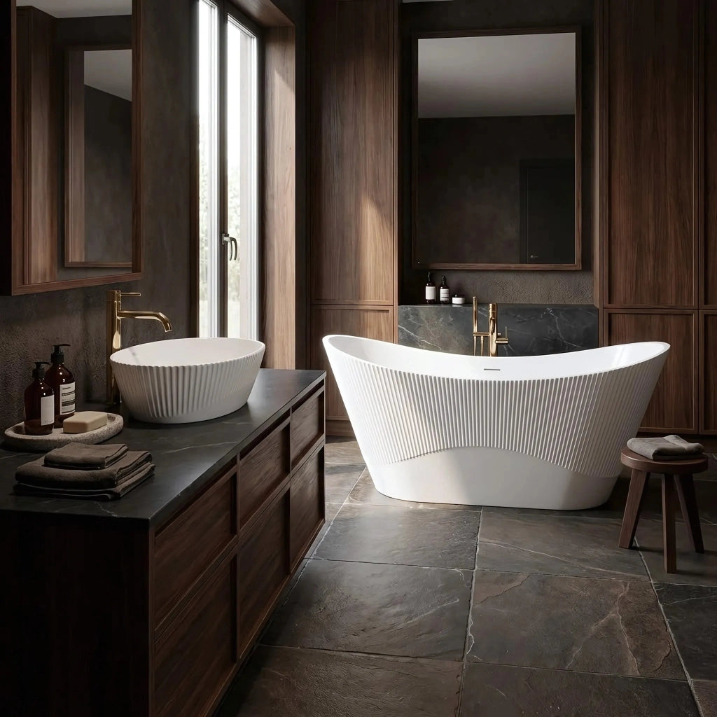Vasca Da Bagno Freestanding In Acrilico Atena 170 Copritappo bianco