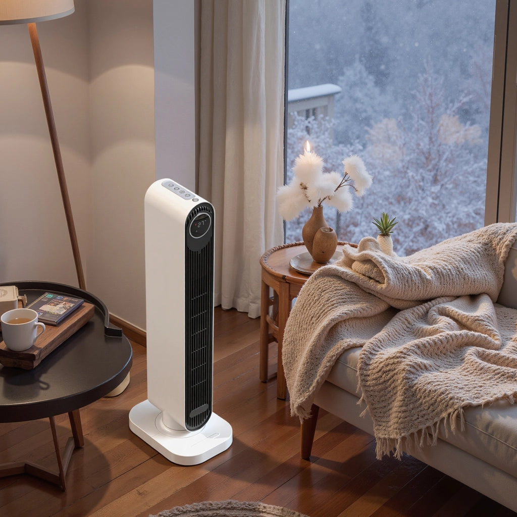Termoventilatore in ABS da 2000W con Telecomando, Oscillazione e Timer, 30x22x82.5 cm, Bianco